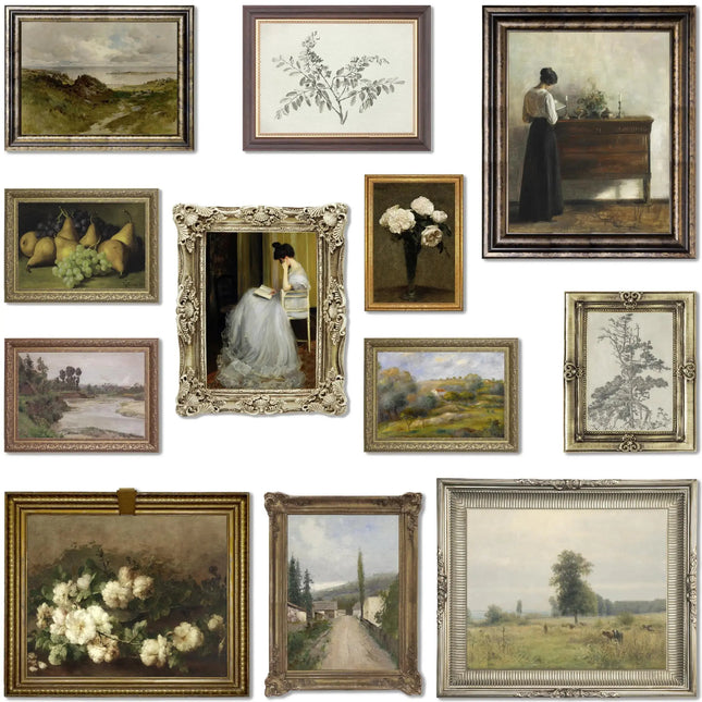 LANCHI95 12 Pcs Vintage Wall Art Decor Vintage Art Prints Vintage Posters for Room Moody gallery wall art Eclectic French Country Pictures Wall Decor for Bedroom (UNFRAMED) (Vintage 5) A.H.S.STORE