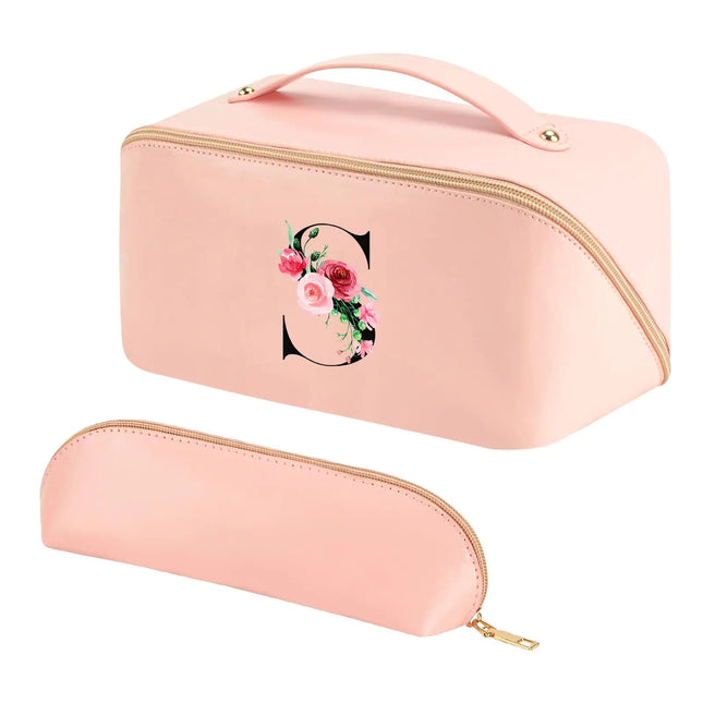 Personalized Initial Makeup Bag Travel Cosmetic Bag with Brush Bag for Women Large Capacity Portable Toiletry Bag Make Up Organizer A.H.S.TechGadgetsSTORE