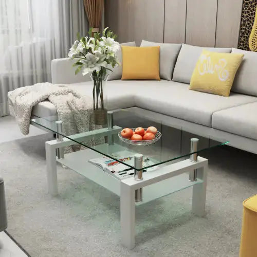 White Coffee Table, Clear Coffee Table, Modern Side Center Tables For Living Room, Living Room Furniture A.H.S.STORE
