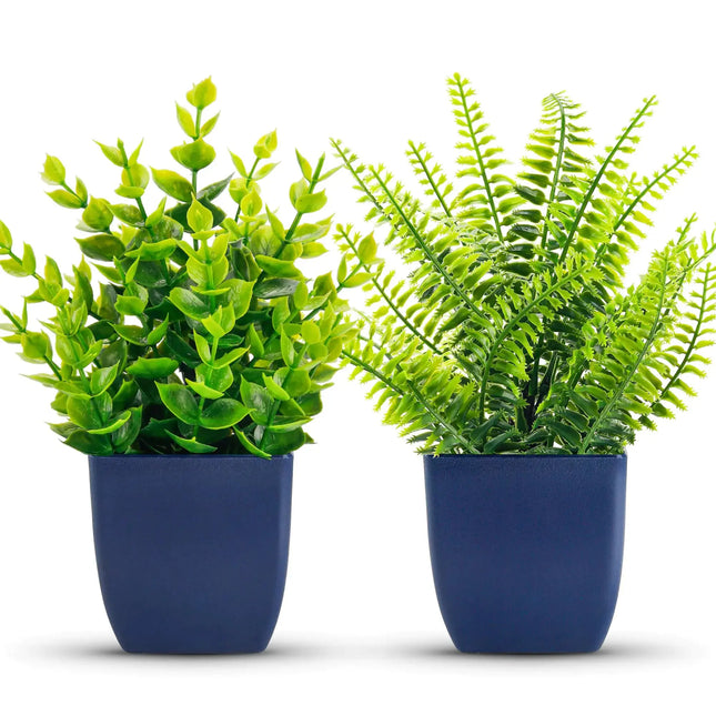 Der Rose 2 Pack Fake Plants Small Artificial Plants in Blue Pots Faux Plants Indoor for Home Room Bathroom Living Room Decor A.H.S.STORE