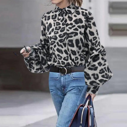 Loose Fit Leopard Print Long Sleeve Shirt for Women A.H.S.TechGadgetsSTORE