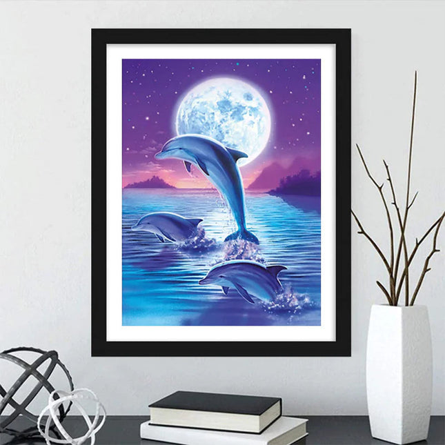 5D Dolphin Jumping Round Allover Diamond Painting Kit A.H.S.TechGadgetsSTORE