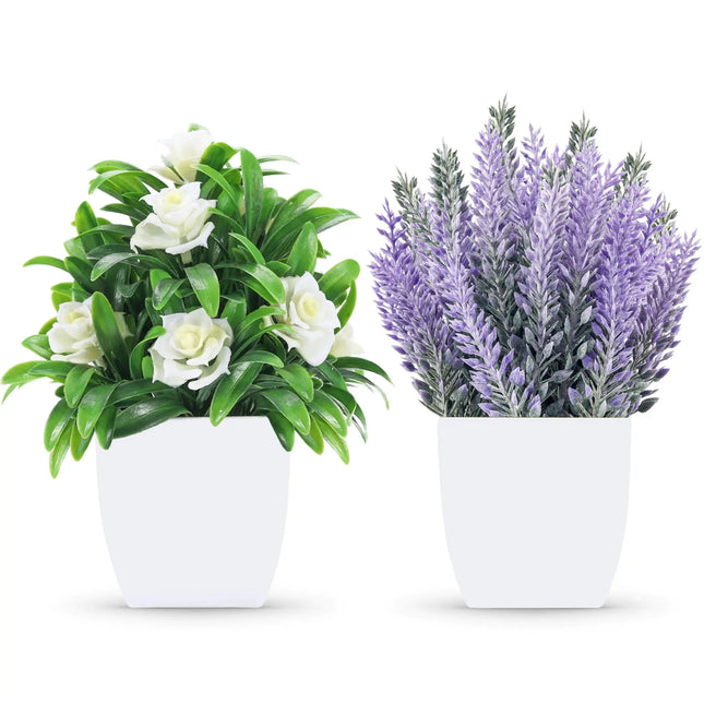 Der Rose 2 Pack Small Fake Plants Faux Plants Indoor with Flowers for Home Bathroom Kitchen Office Desk Decor A.H.S.STORE