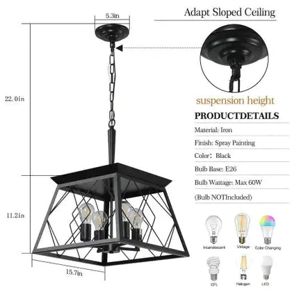4 Lights Farmhouse Chandelier For Dining Room Black - No Bulbs Unavailable Platform- Temu A.H.S.STORE