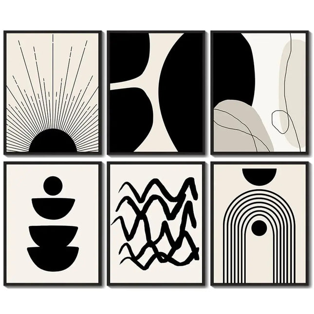 Drsoum Abstract Boho Wall Art Minimalist Geometric Framed Boho Room Decor Black Line Art Canvas Painting Mid Century Modern Prints Bohemian Posters for Living Room Bedroom 11x14in - Black Framed A.H.S.STORE