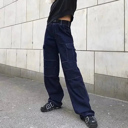 High-Waisted Loose Fit Women's Cargo Denim Pants A.H.S.TechGadgetsSTORE