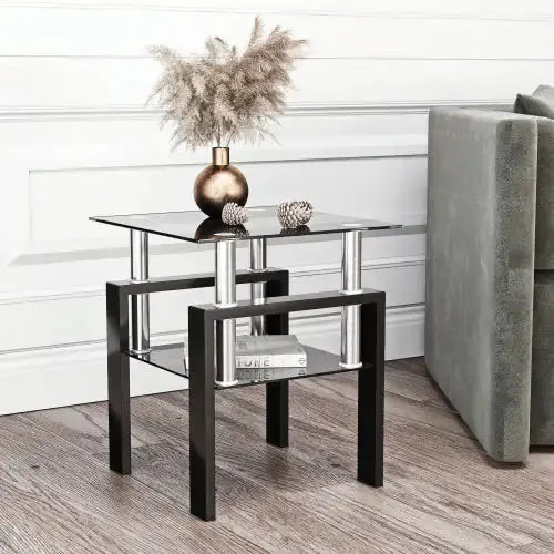 Modern Black Square Glass Table for Living Room A.H.S.STORE