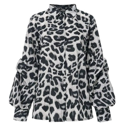 Loose Fit Leopard Print Long Sleeve Shirt for Women A.H.S.TechGadgetsSTORE
