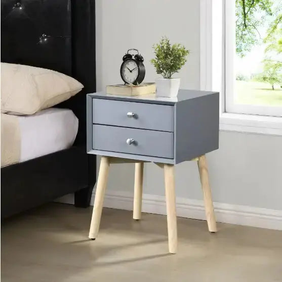 Side Table With 1 Drawer And Rubber Wood Legs, Mid-Century Modern Storage Cabinet For Bedroom Living Room Furniture A.H.S.STORE