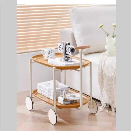 Movable Small Pushcart Inimalist Style Coffee Table Storage Cart Double-layer Modern Sofa Side Bedroom Leisure A.H.S.STORE