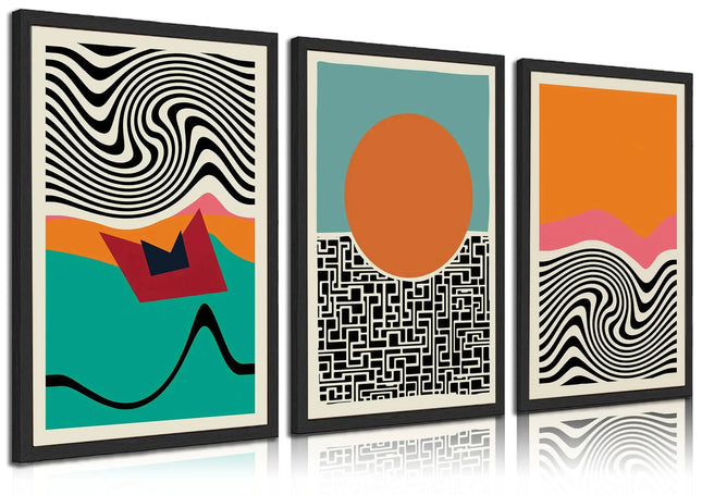 3Pcs Boho Mid Century Modern Canvas Wall Art Abstract Color Block Geometric Posters Prints Colorful Simple Line Wall Decor Pictures for Living Room Bedroom Home Decoration Unframed A.H.S.STORE