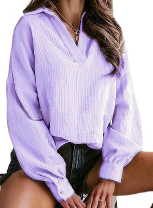 Lapel Lantern Long Sleeve Solid Color Shirt A.H.S.TechGadgetsSTORE