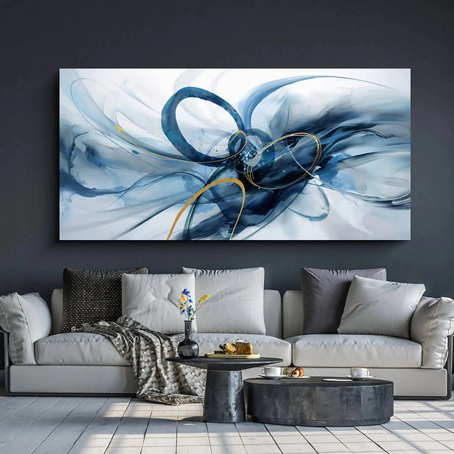 XLSJERST Extra Large Canvas Wall Art - Modern Abstract Abstract Wall Art for Living Room Wall Decor Blue and White Picture Artwork for Living Room Office Bedroom Home Decoration A.H.S.STORE