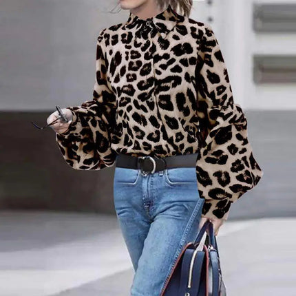 Loose Fit Leopard Print Long Sleeve Shirt for Women A.H.S.TechGadgetsSTORE