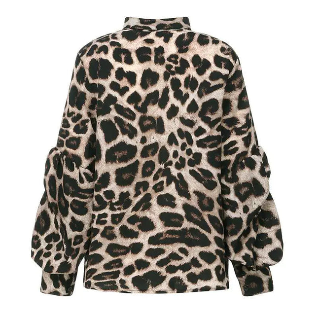 Loose Fit Leopard Print Long Sleeve Shirt for Women A.H.S.TechGadgetsSTORE
