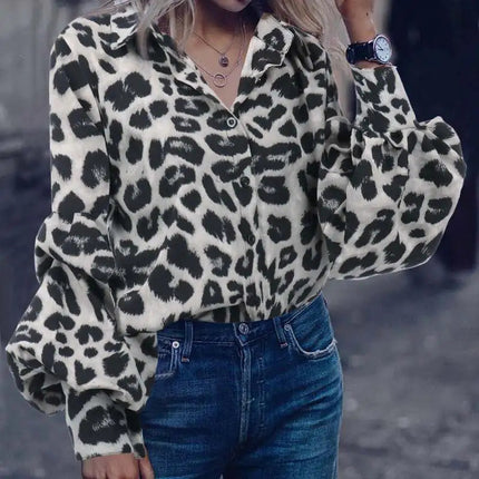 Loose Fit Leopard Print Long Sleeve Shirt for Women A.H.S.TechGadgetsSTORE