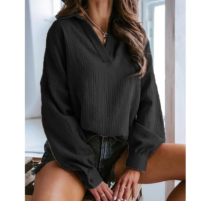 Lapel Lantern Long Sleeve Solid Color Shirt A.H.S.TechGadgetsSTORE