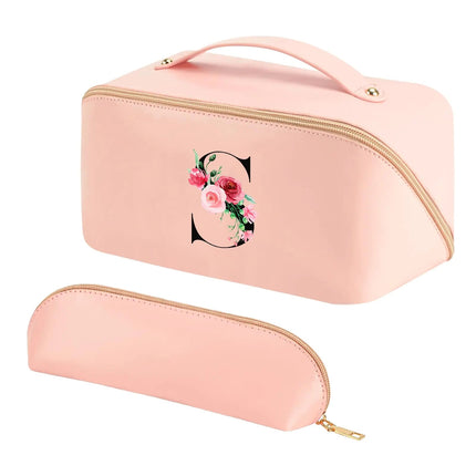 Personalized Initial Makeup Bag Travel Cosmetic Bag with Brush Bag for Women Large Capacity Portable Toiletry Bag Make Up Organizer A.H.S.TechGadgetsSTORE