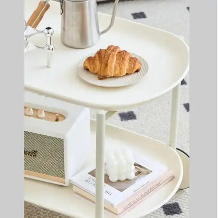 Movable Small Pushcart Inimalist Style Coffee Table Storage Cart Double-layer Modern Sofa Side Bedroom Leisure A.H.S.STORE