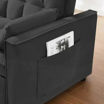 Modern Velvet Loveseat Futon Sofa Couch W  Pullout Bed,Small Love Seat Lounge Sofa W Reclining Backrest,Toss Pillows, Pockets,Furniture For Living Room,3 In 1 Convertible Sleeper Sofa Bed, Black A.H.S.STORE