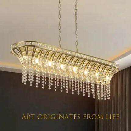 Modern Champagne Gold Kitchen Island Lamp - Oval Crystal Ceiling Chandelier Unavailable Platform- Temu A.H.S.STORE