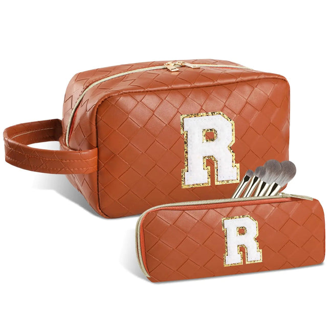 Ocanoiy Personalized Initial Makeup Bag Travel Cosmetic Bag with Small Makeup Brush Bag Make Up Bags Pouch Travel Toiletry Bag Birthday Gifts for Women Girls Valentines Day Gifts (R Brown) A.H.S.TechGadgetsSTORE