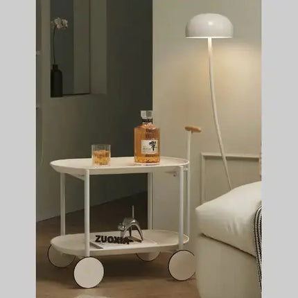 Movable Small Pushcart Inimalist Style Coffee Table Storage Cart Double-layer Modern Sofa Side Bedroom Leisure A.H.S.STORE