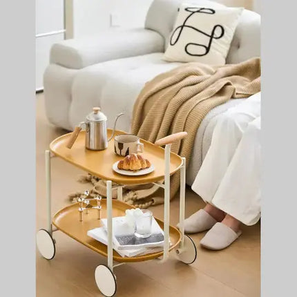 Movable Small Pushcart Inimalist Style Coffee Table Storage Cart Double-layer Modern Sofa Side Bedroom Leisure A.H.S.STORE
