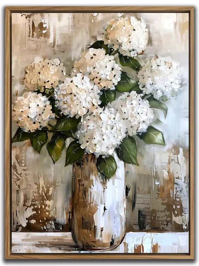 Bathroom Wall Art Hydranged Decor Flower Canvas Pictures Vintage Floral Painting for Bedroom Farmhouse Art Print for Dinning Room Living Room Home Office Decorations 12x16 Inches Solid Wood Frame A.H.S.STORE