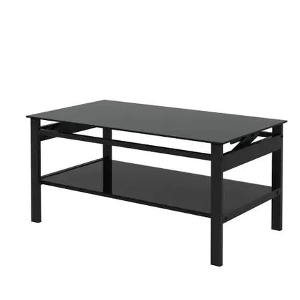 Glass Lift Top Coffee Table, Modern Simple 2-Layer Tempered Glass Coffee Table For Living Room, Black A.H.S.STORE