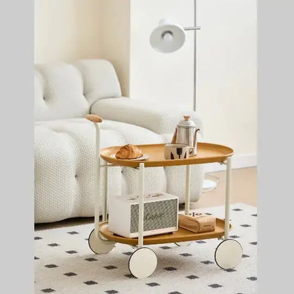 Movable Small Pushcart Inimalist Style Coffee Table Storage Cart Double-layer Modern Sofa Side Bedroom Leisure A.H.S.STORE