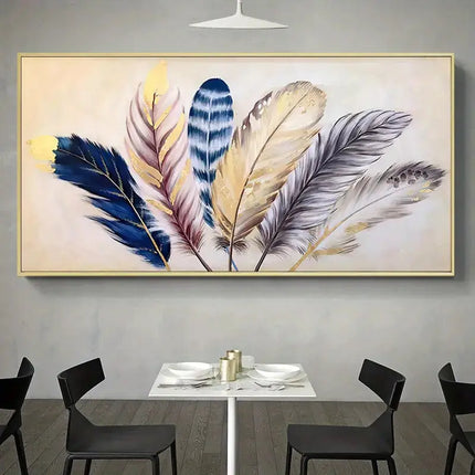 Gold Ribbon Feather Canvas Art for Home Interior Decor A.H.S.STORE