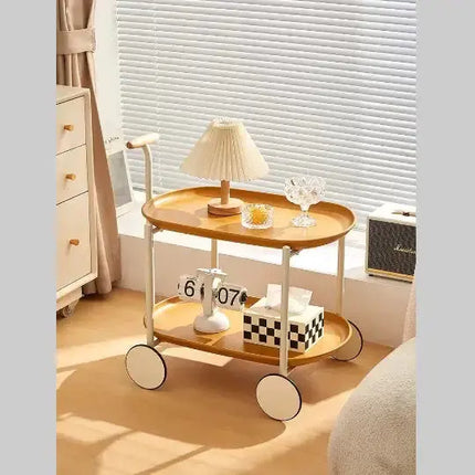 Movable Small Pushcart Inimalist Style Coffee Table Storage Cart Double-layer Modern Sofa Side Bedroom Leisure A.H.S.STORE
