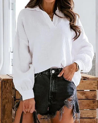 Lapel Lantern Long Sleeve Solid Color Shirt A.H.S.TechGadgetsSTORE