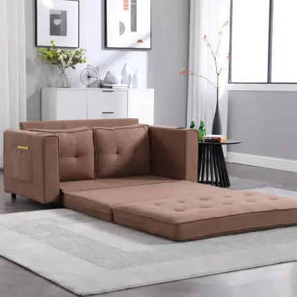 VIDEO Provided 3-in-1 Upholstered Futon Sofa Convertible Floor Sofa Bed,Foldable Tufted Loveseat With Pull Out Sleeper Couch Bed A.H.S.STORE