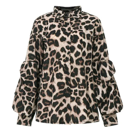 Loose Fit Leopard Print Long Sleeve Shirt for Women A.H.S.TechGadgetsSTORE